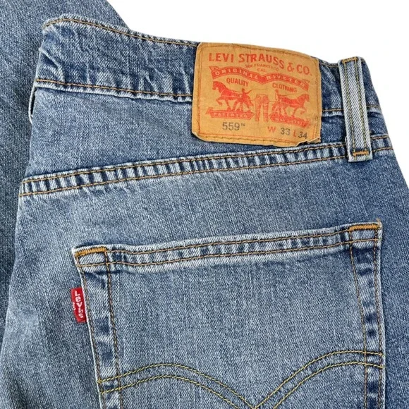 Levi's 33x34 Blue 559 Relaxed Straight Leg Denim Jeans Americana Workwear - Picture 6 of 9